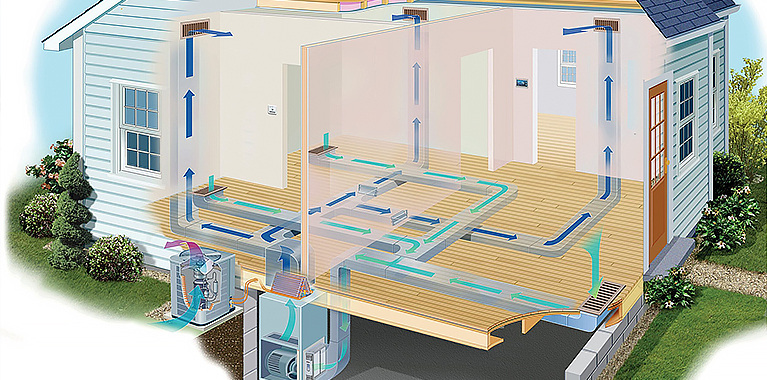 diagram of a house and the flow of the HVAC system